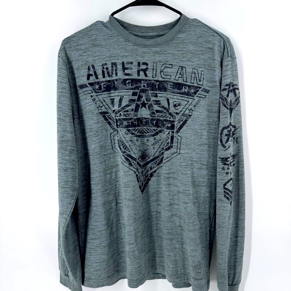 American Fighter Distressed Green and Black Long Sleeve Tee‎